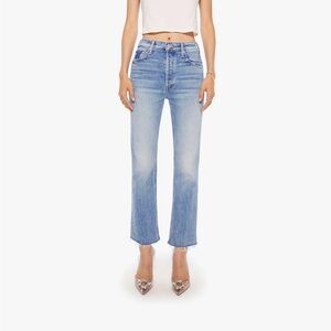 MOTHER Superior The Tripper Flood Fray Jeans Left in Dust Flare Denim Blue 25